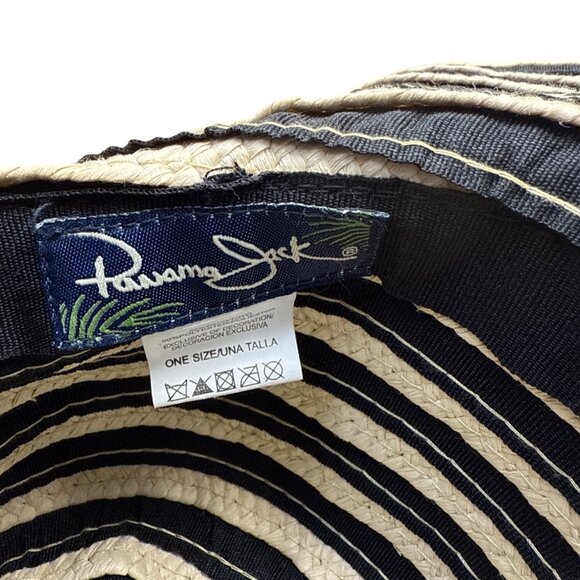 Women's Panama Jack Black & Beige Striped Wide Brim Sun Hat Coconut Shell - Picture 6 of 8